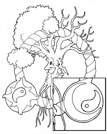 Yin yang tree coloring page for adults