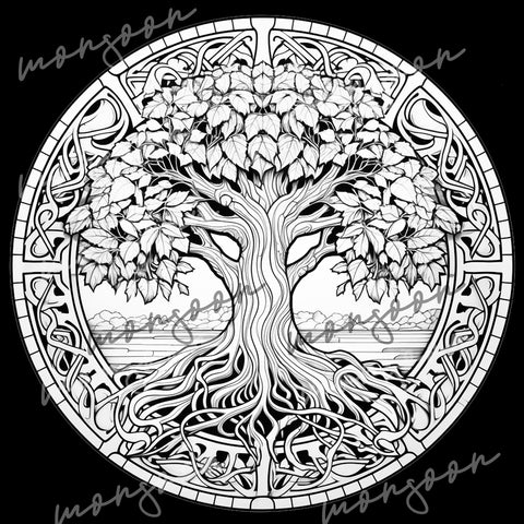 Tree of life grayscale coloring book printbook â monsoon publishing usa