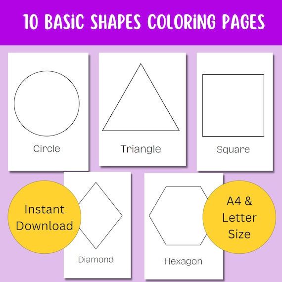 Shapes coloring pages easy coloring little hands geometry mathematics educational homeschool printable instant download