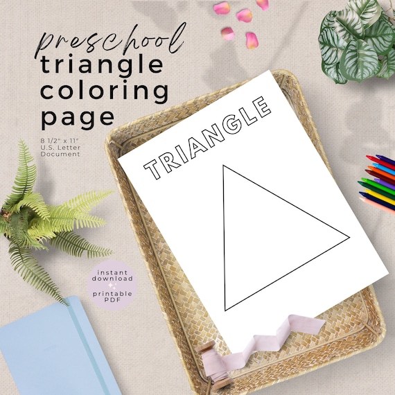 Triangle shape coloring page printable preschool triangle coloring sheet easy to color shape activity worksheet instant download pdf download now