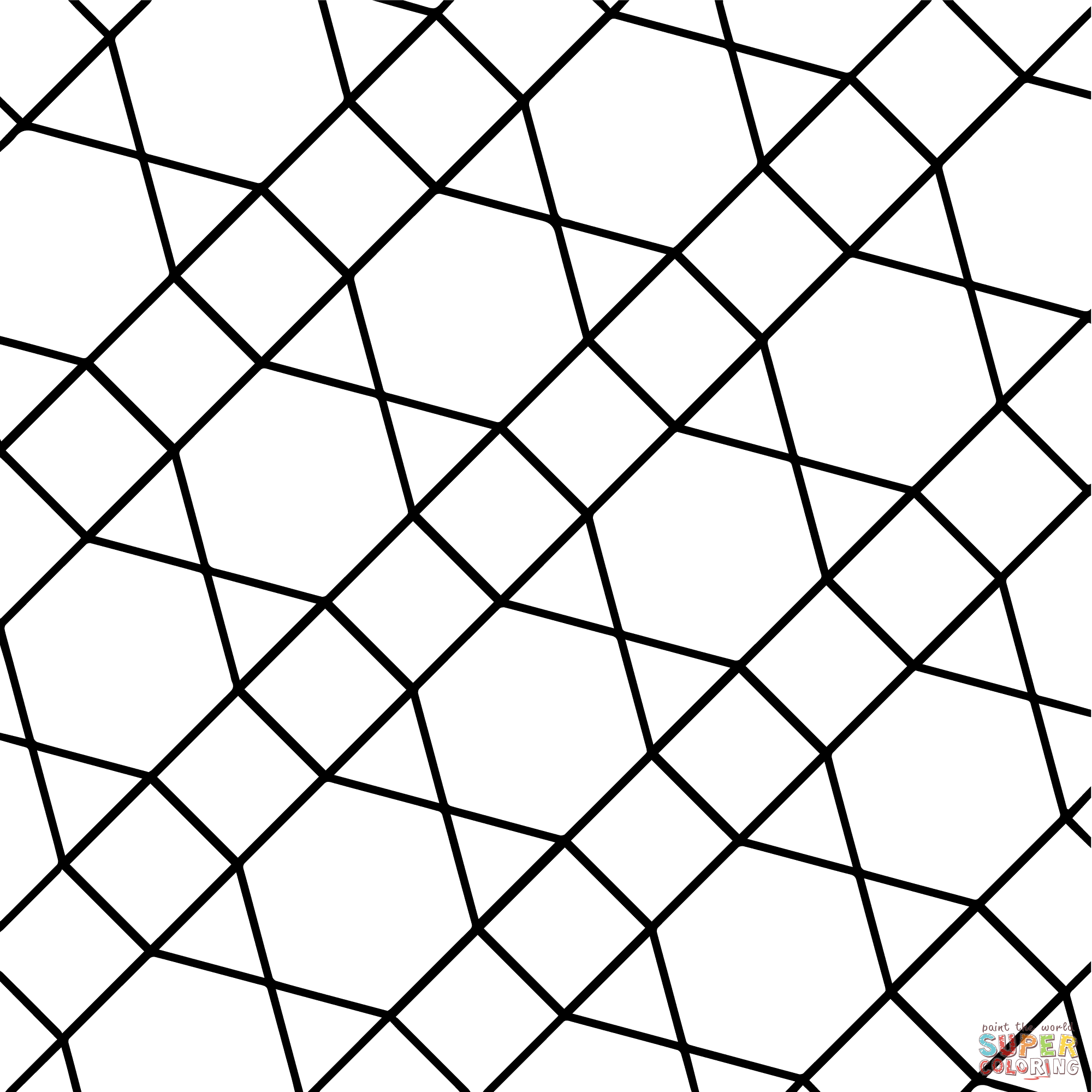 Geometric tessellation with hexagon triangle and square coloring page free printable coloring pages