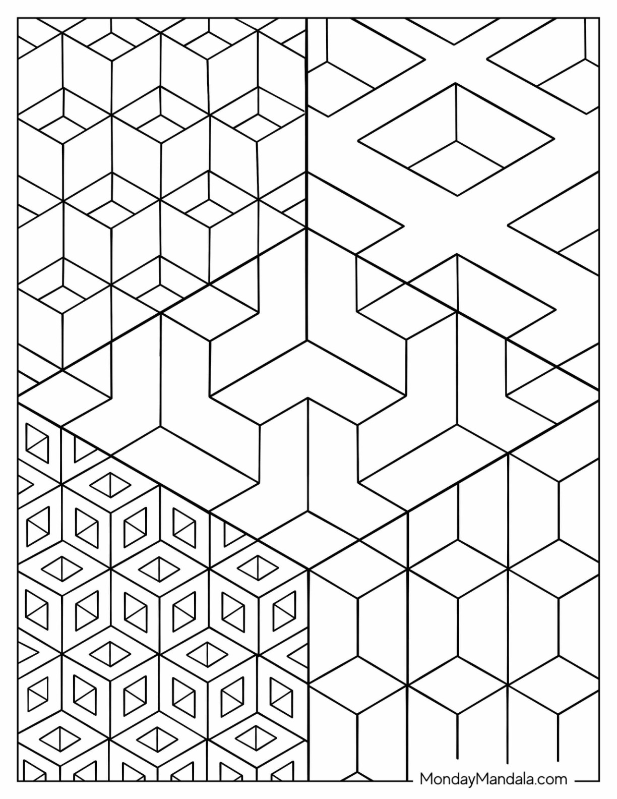 Geometric coloring pages free pdf printables