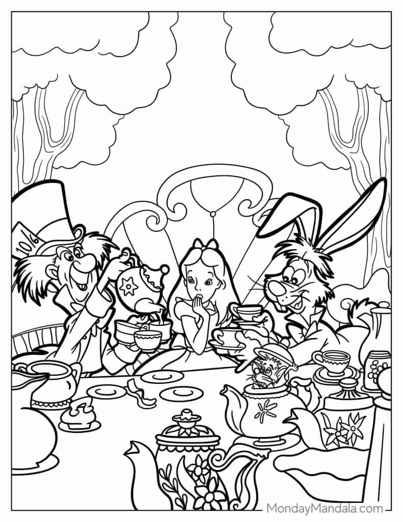 Alice in wonderland coloring pages free pdf printables