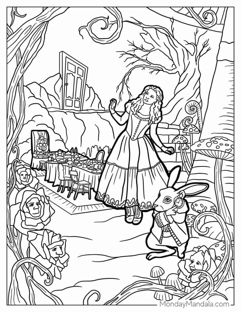 Alice in wonderland coloring pages free pdf printables