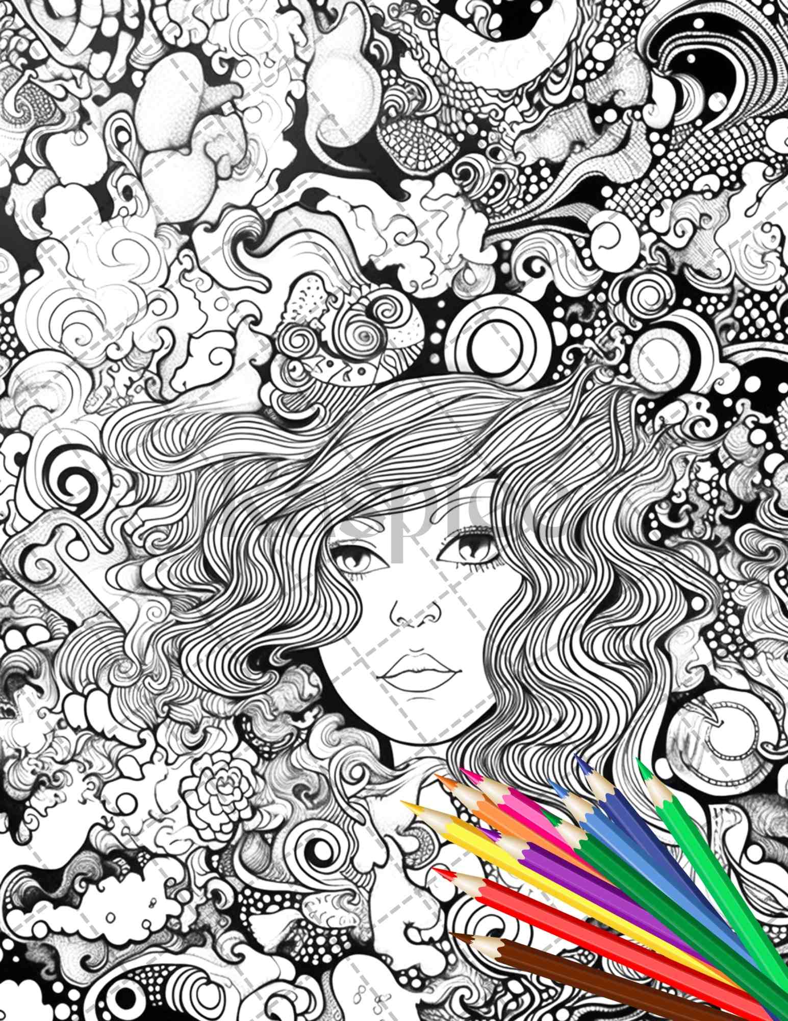 Psychedelic trippy coloring book printable for adults grayscale color â coloring