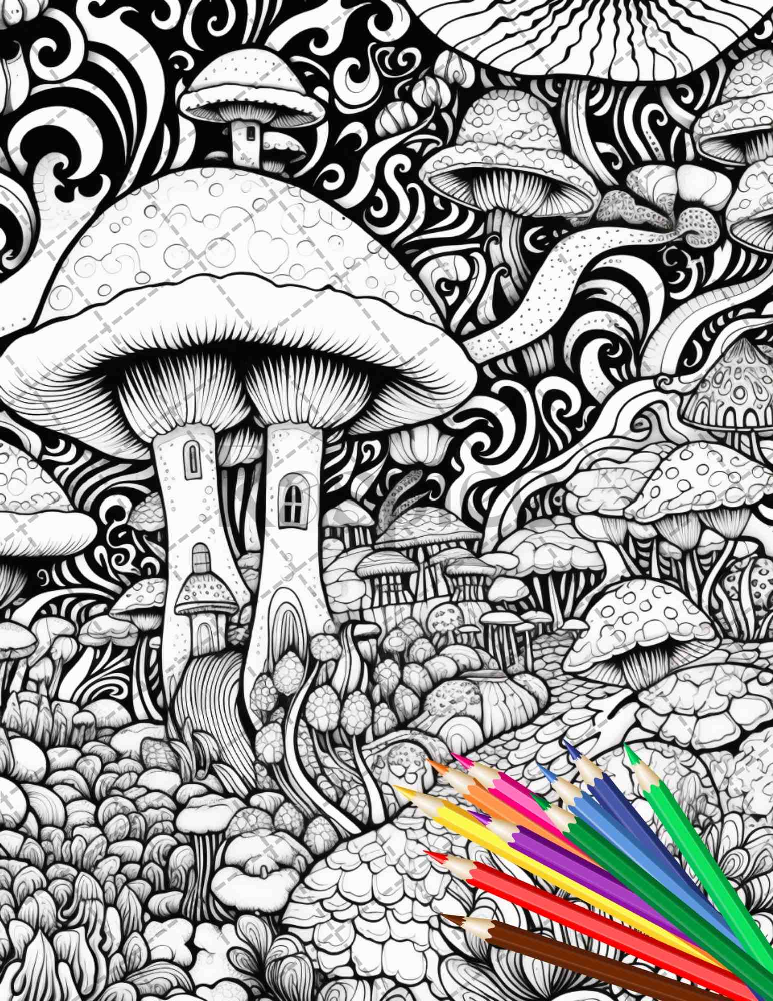 Psychedelic trippy coloring book printable for adults grayscale color â coloring