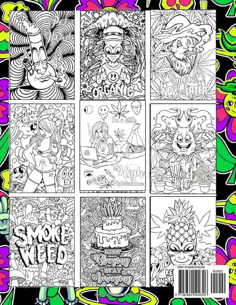 Stoner coloring book trippy psychedelic coloring pages for adults weed coloring book for relaxation and stress relief awesome gift for men and women bobby myers books