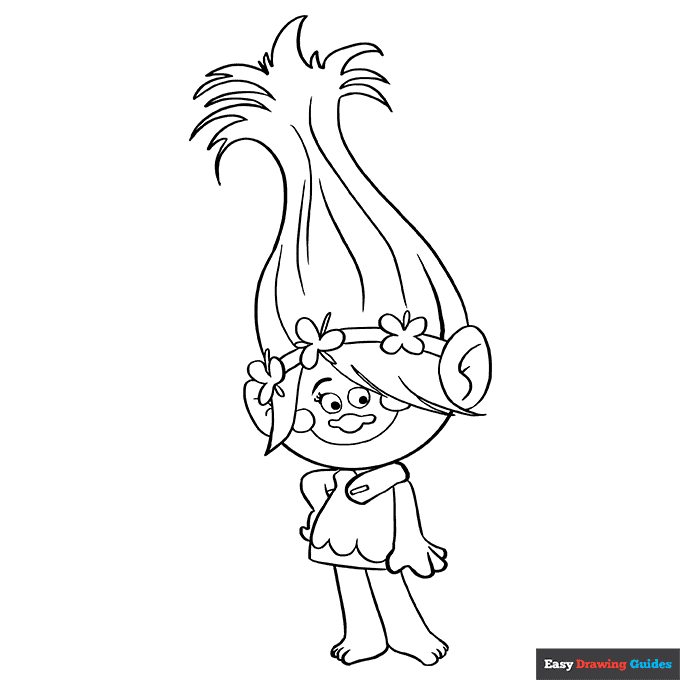 Poppy from trolls coloring page easy drawing guides