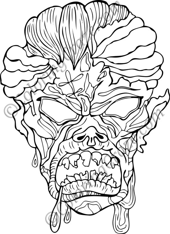 Halloween coloring page digital printable pdf illustration day of the dead art adult coloring books monster zombie troll orc
