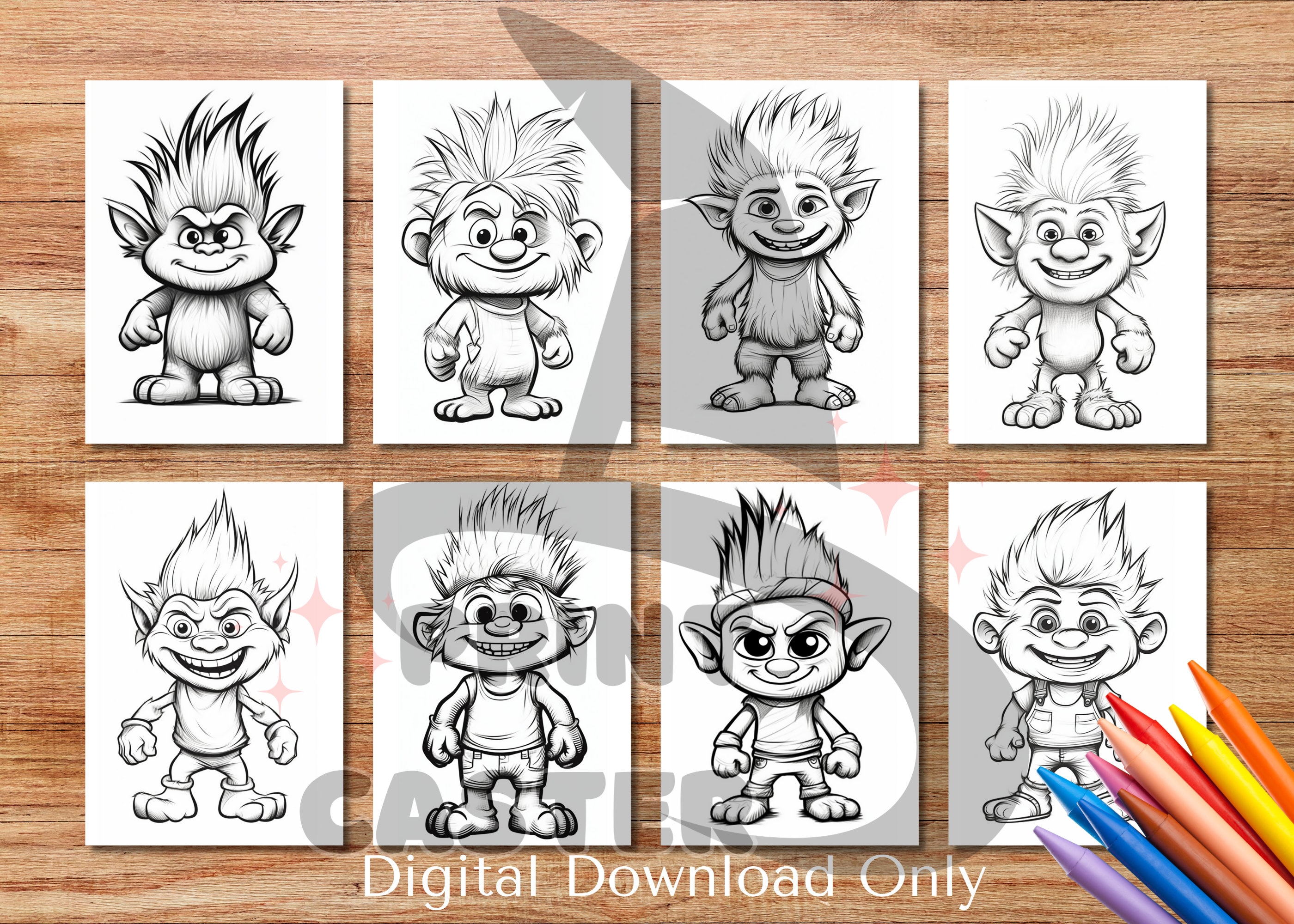 Trolls coloring pages kawaii style trolls coloring pages cute troll baby coloring page for adults grayscale coloring book download now