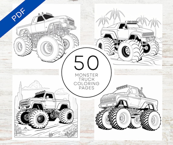 Kdp interior monster truck coloring pages x printable pdf canva template kids coloring kdp coloring book instant download