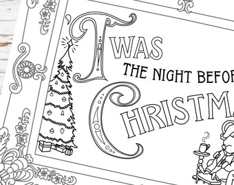 Twas the night before christmas coloring page holiday pdf printable winter activity