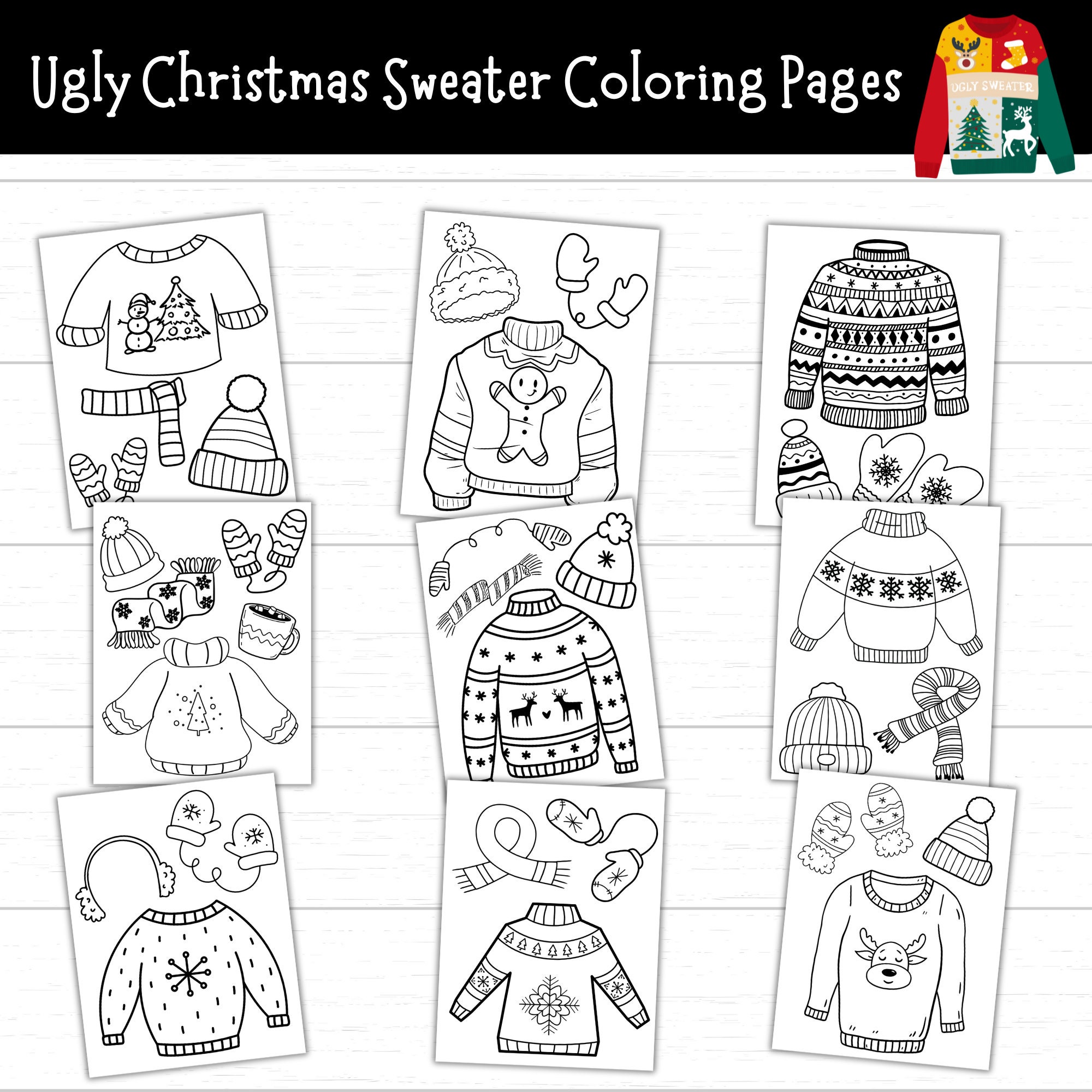 Ugly christmas sweater coloring pages ugly christmas sweater activities christmas printables for kids christmas coloring pages