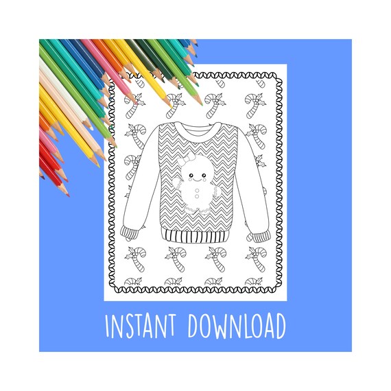 Ugly christmas sweater coloring page bundle tacky christmas coloring page coloring sheet winter kids instant download printable