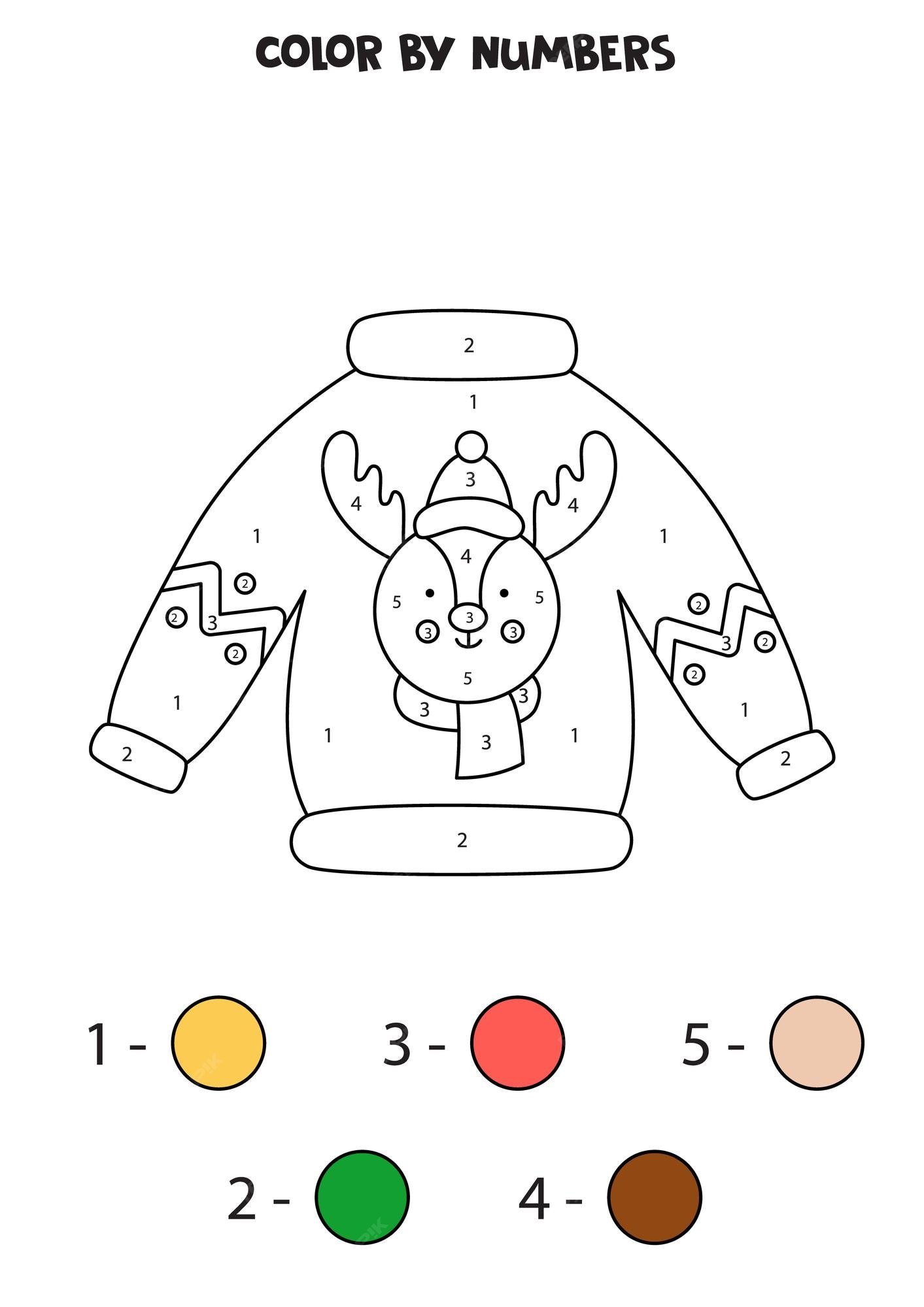 Premium vector coloring page with christmas ugly sweater color by numbers math game for kids