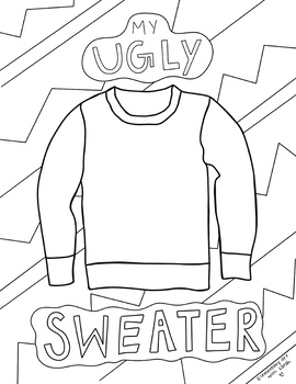 Winter christmas ugly sweater coloring page by elementary art with sarah