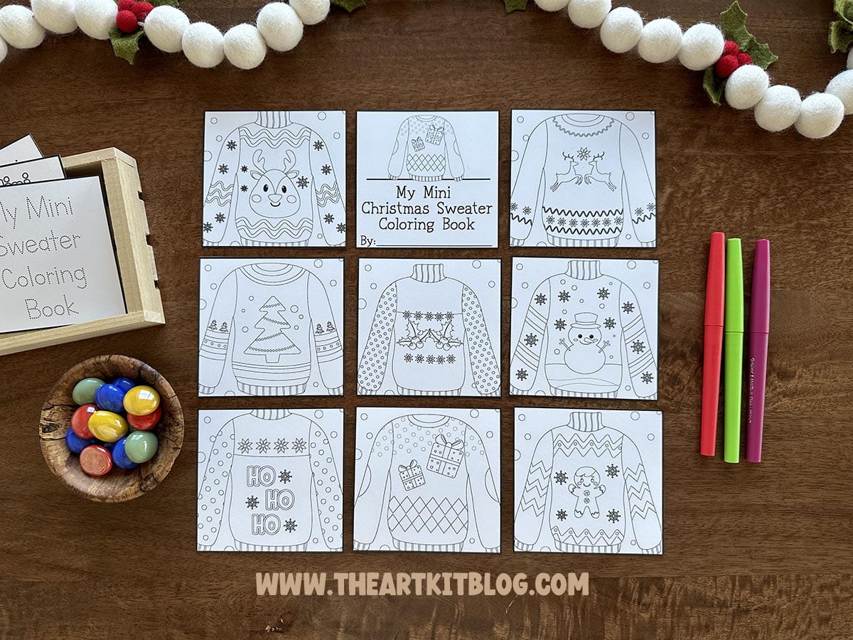 Free printable mini christmas sweater coloring pages and craft â the art kit