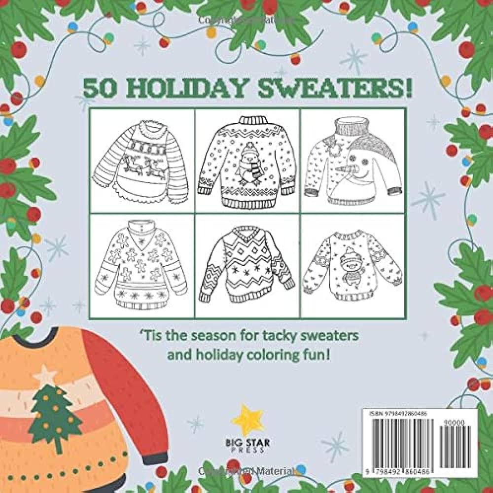 Ugly christmas sweater coloring book merry holiday and winter sweater designs to color