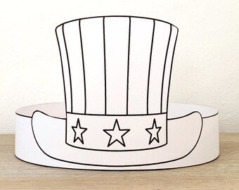 Uncle sam hat paper crown party coloring printable kids craft america th july party favor birthday decor pdf costume diy instant download download now