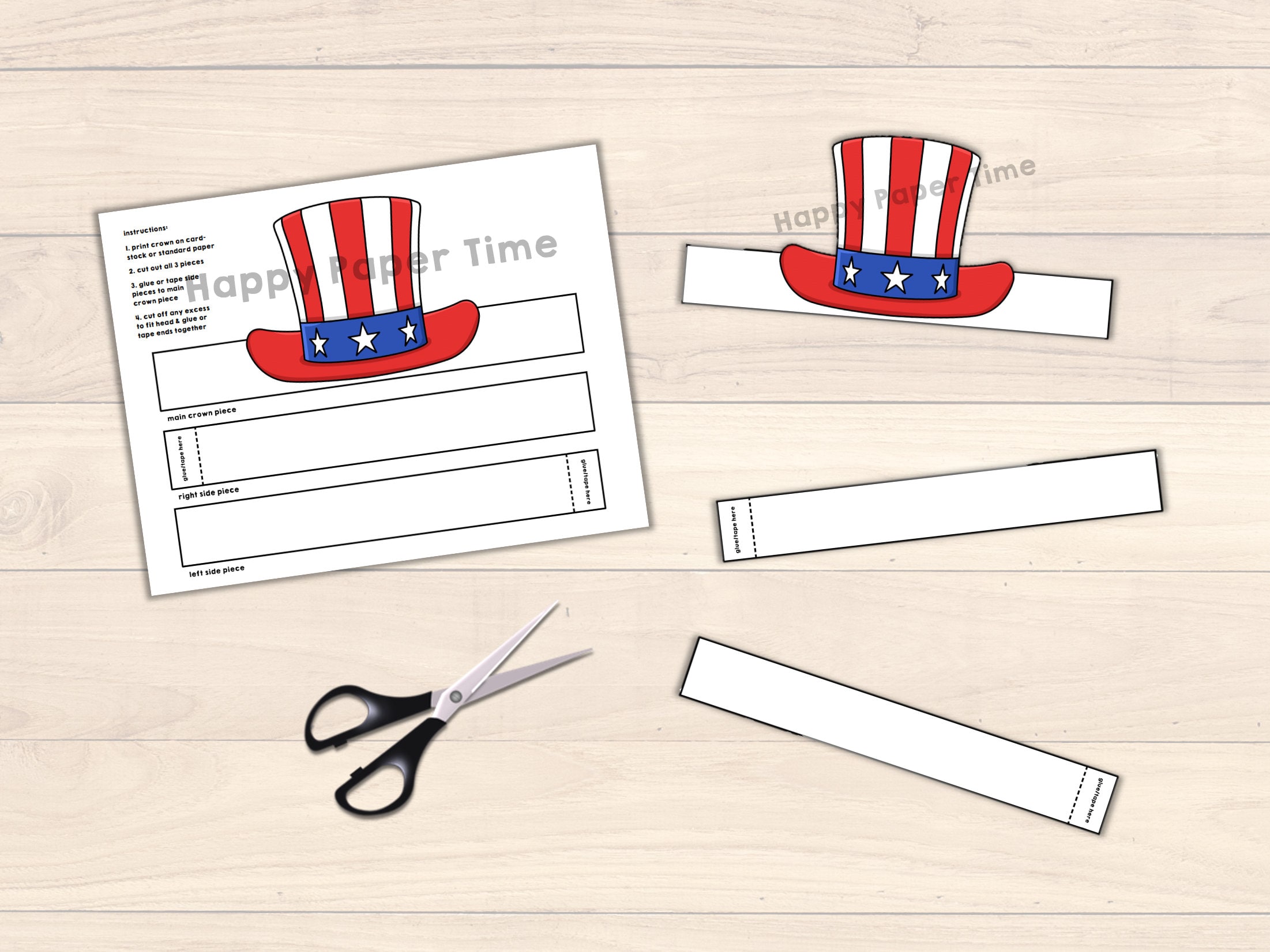 Uncle sam hat paper crown party coloring printable kids craft america th july party favor birthday decor pdf costume diy instant download download now