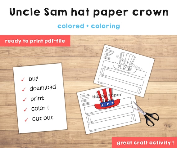 Uncle sam hat paper crown party coloring printable kids craft america th july party favor birthday decor pdf costume diy instant download