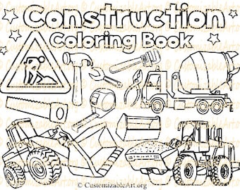 Construction coloring book digital construction coloring pages sheets construction party zone site vehicle truck kids boys coloring book pdf