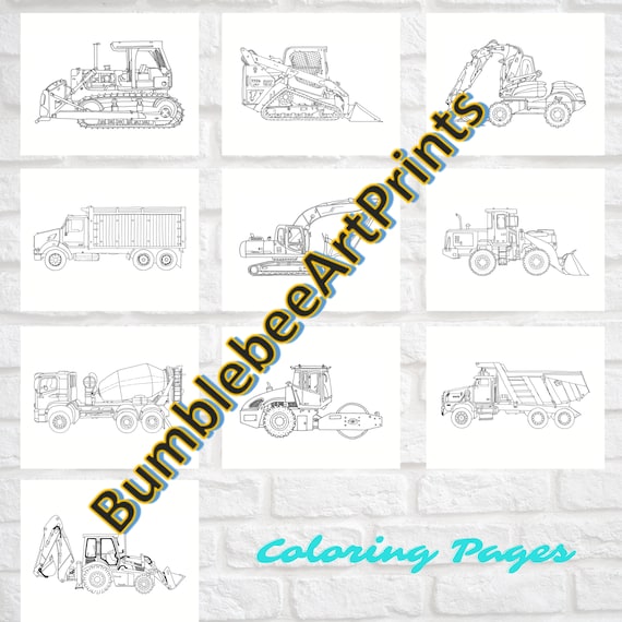 Construction coloring pages set printable transportation art for toddler or big kid homeschool activity instant download