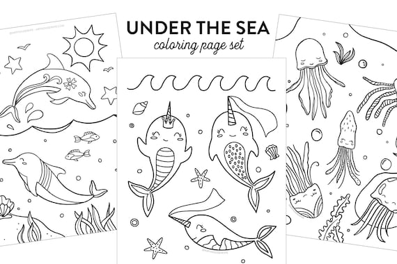 Under the sea kids coloring page set printable instant download