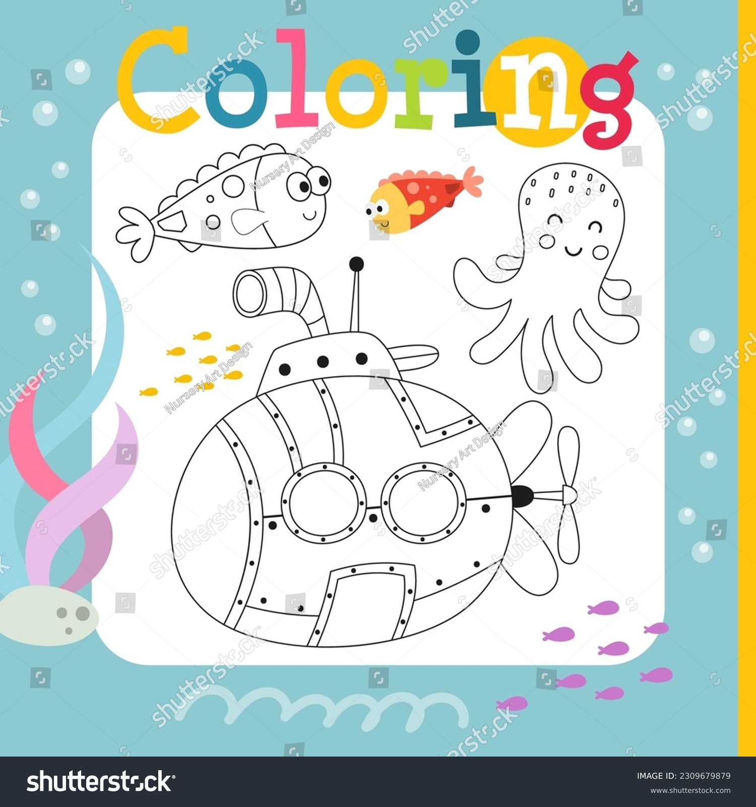 Under sea coloring page printable children stock vector royalty free