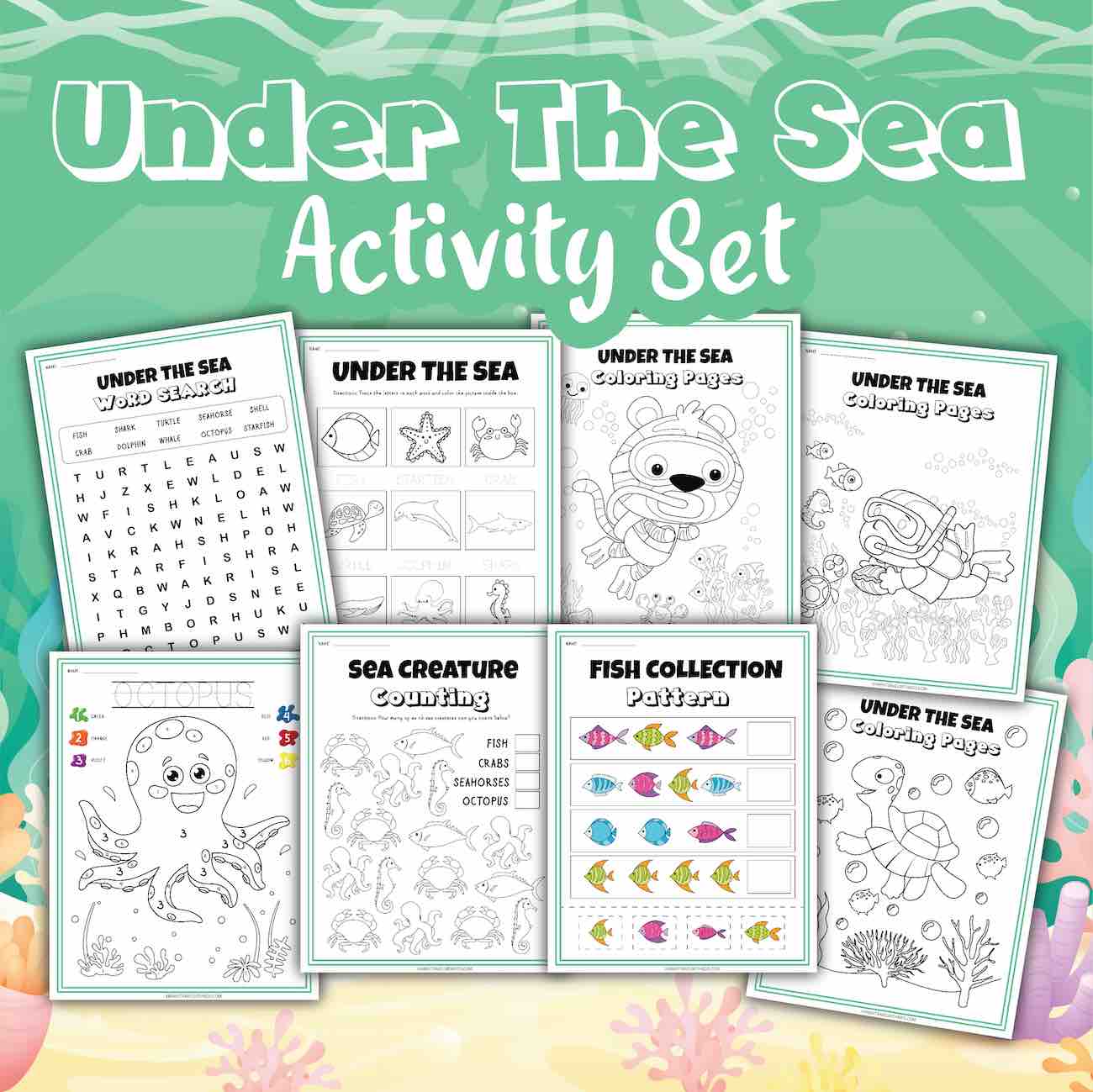 Sea animal worksheets and coloring pages