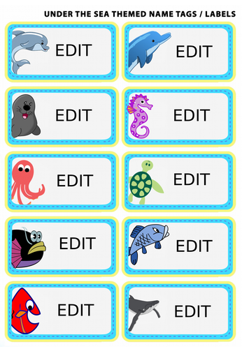 Under the sea themed name tags teaching resources