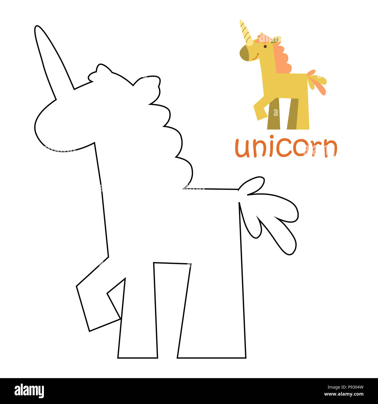 Coloring book for kids coloring page unicorn illustration set stock photo