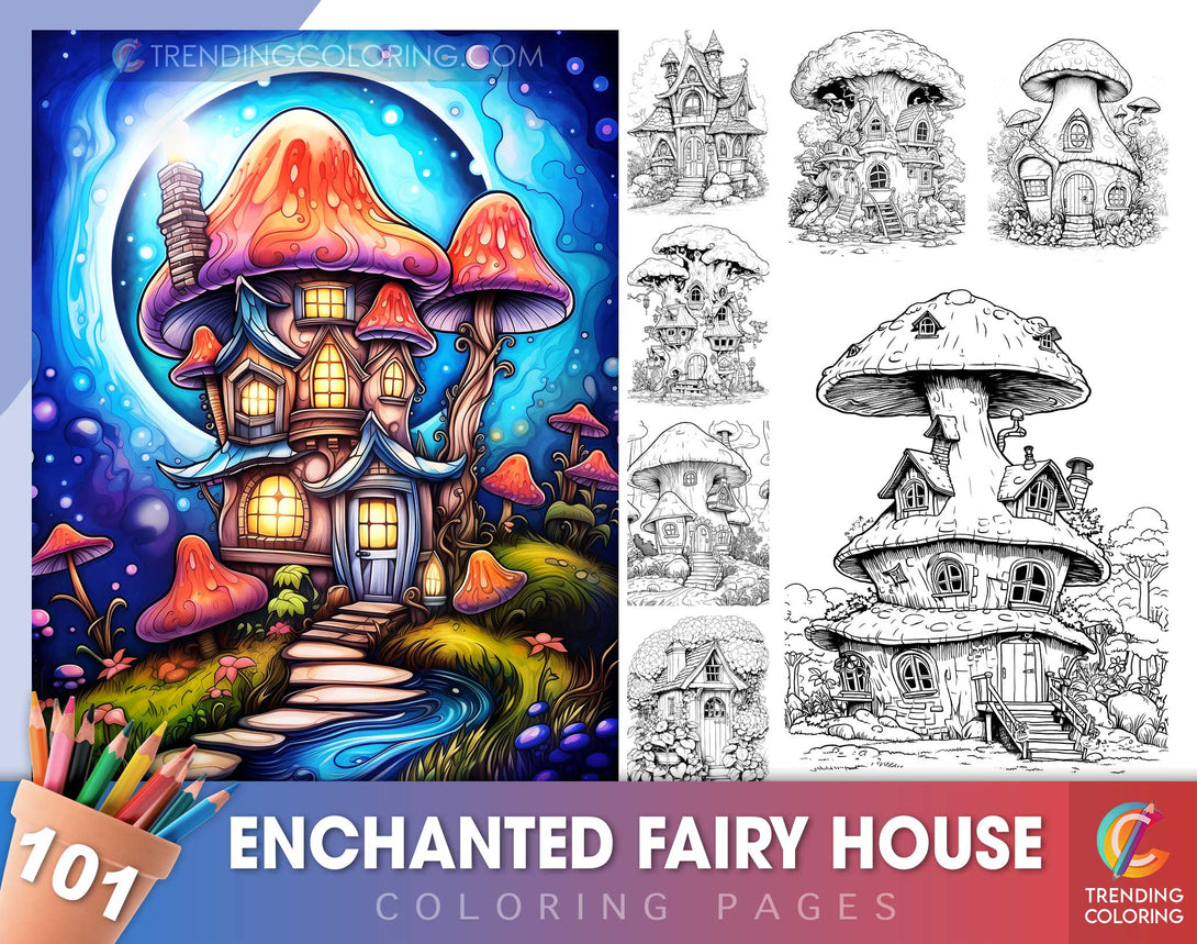 Enchanted fairy house coloring pages