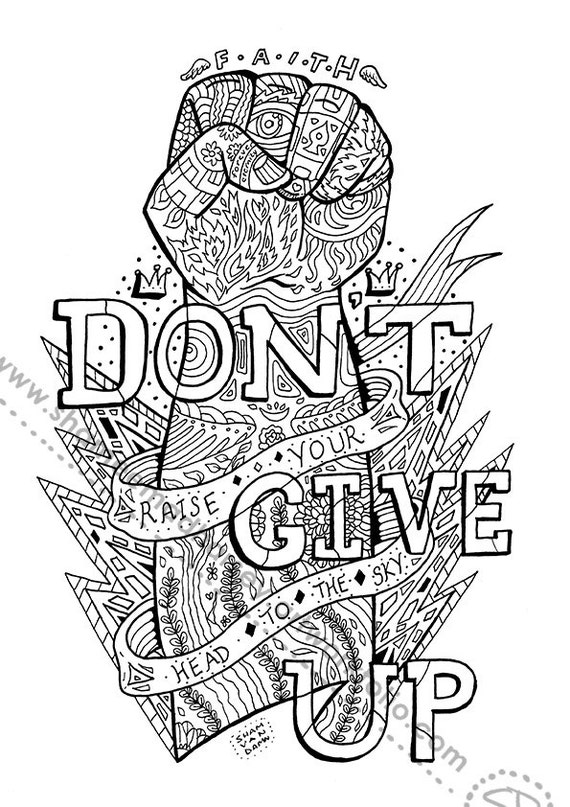 Dont give up coloring page adult coloring page art therapy adult colouring adult coloring book printable download inspirational quote