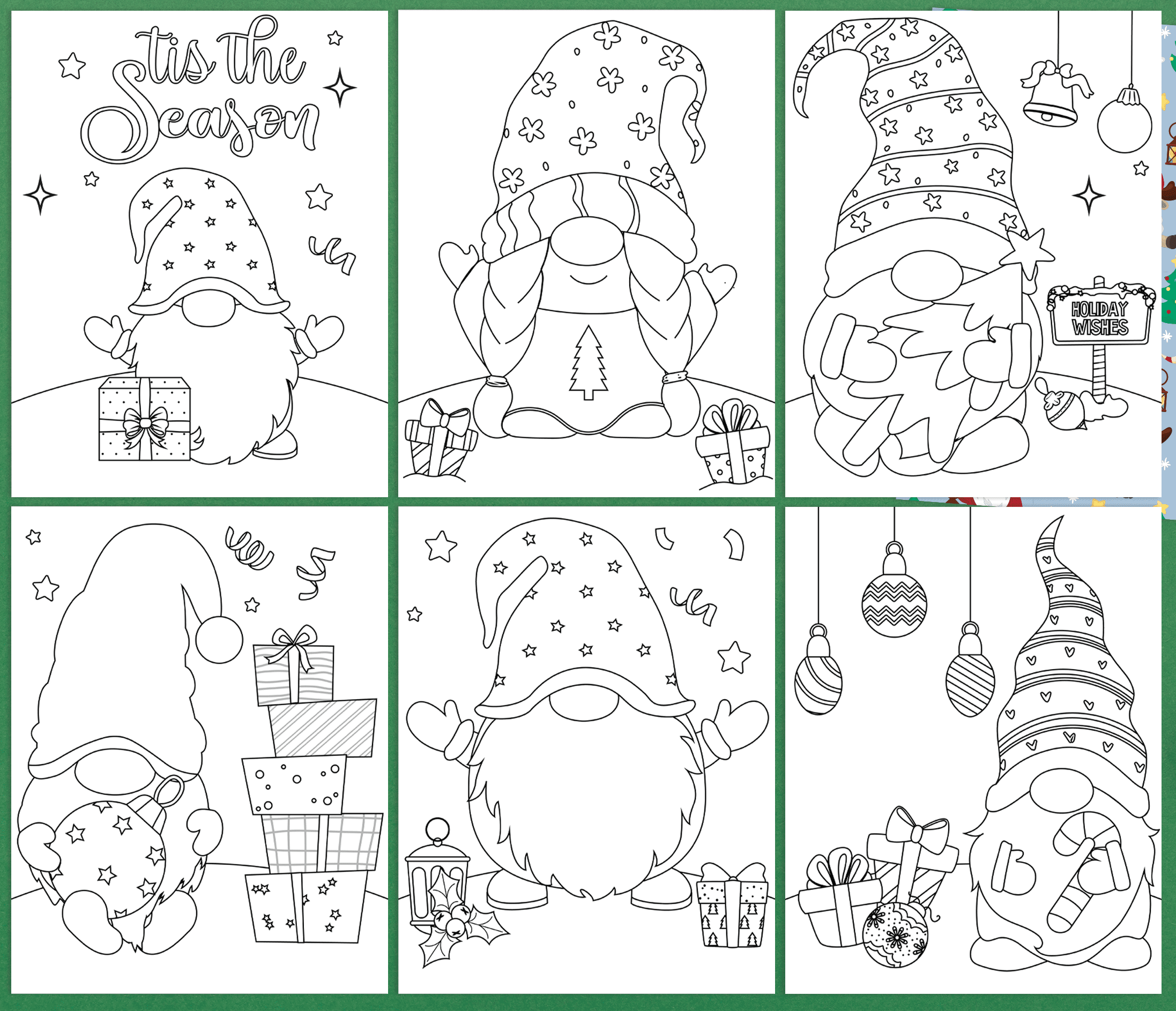 Free printable cute christmas gnome coloring pages