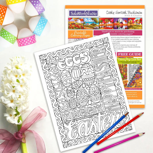 Easter eggs flower rows coloring page pdf instant download printable â soloworkstudio