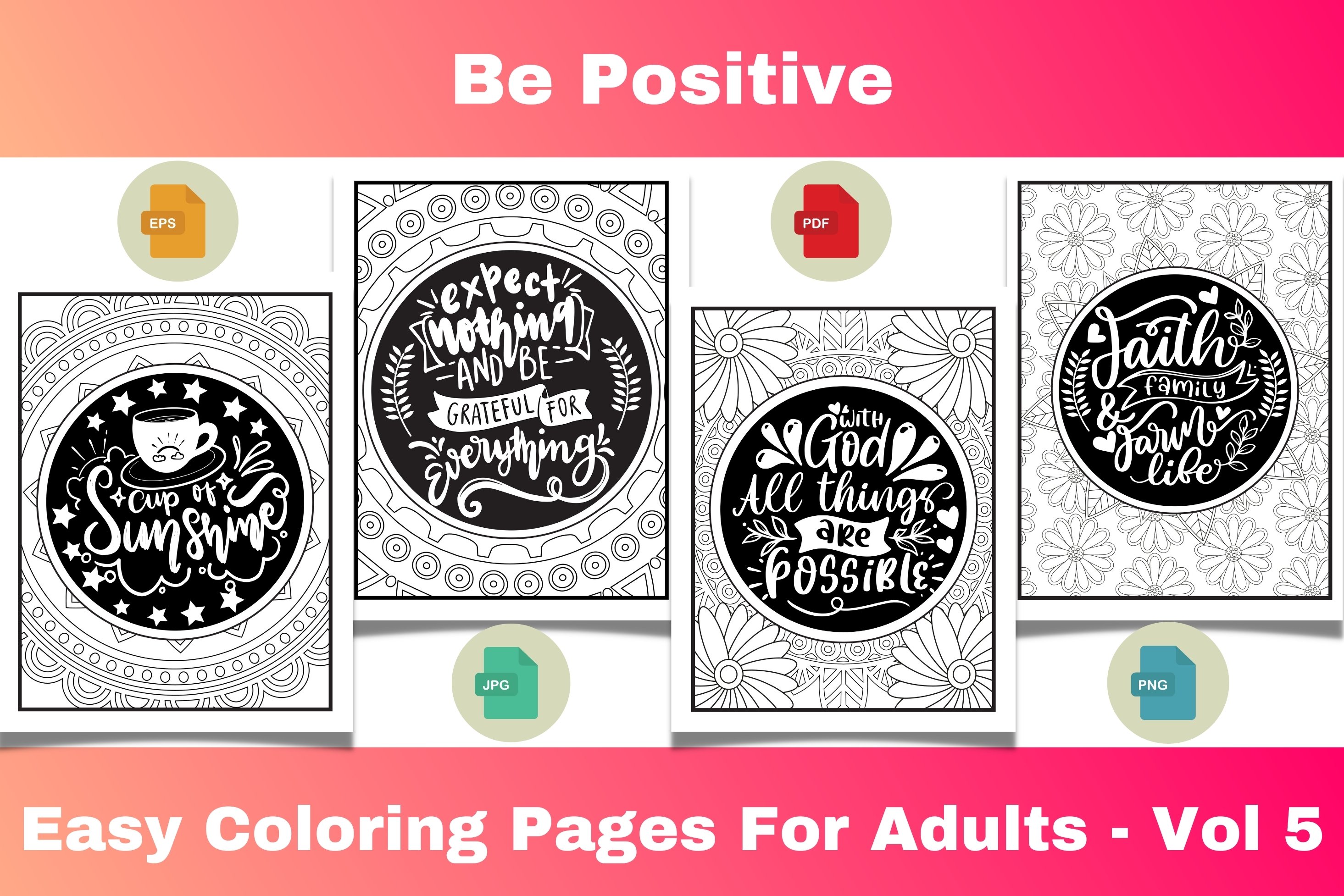 Be positive easy coloring pages for adults
