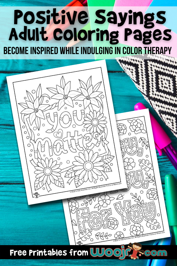 Positive sayings adult coloring pages woo jr kids activities childrens publishing