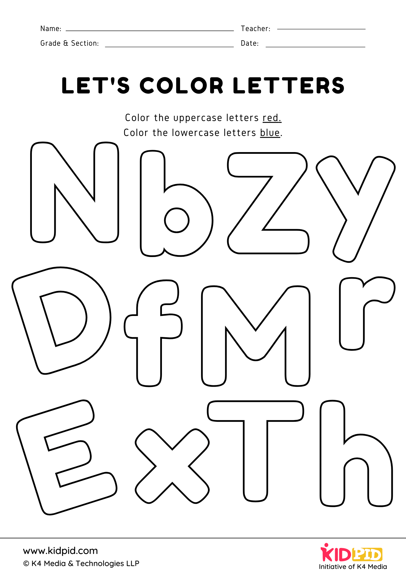 Uppercase and lowercase letters coloring printable worksheet