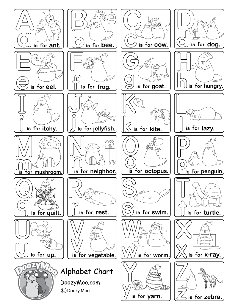 Black and white alphabet chart free printable