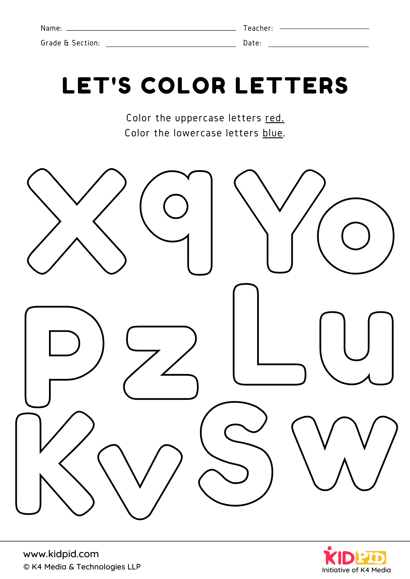 Uppercase and lowercase letters coloring printable worksheet