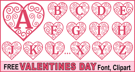 Valentines day hearts alphabet letters font stencils clipart â diy projects patterns monograms designs templates