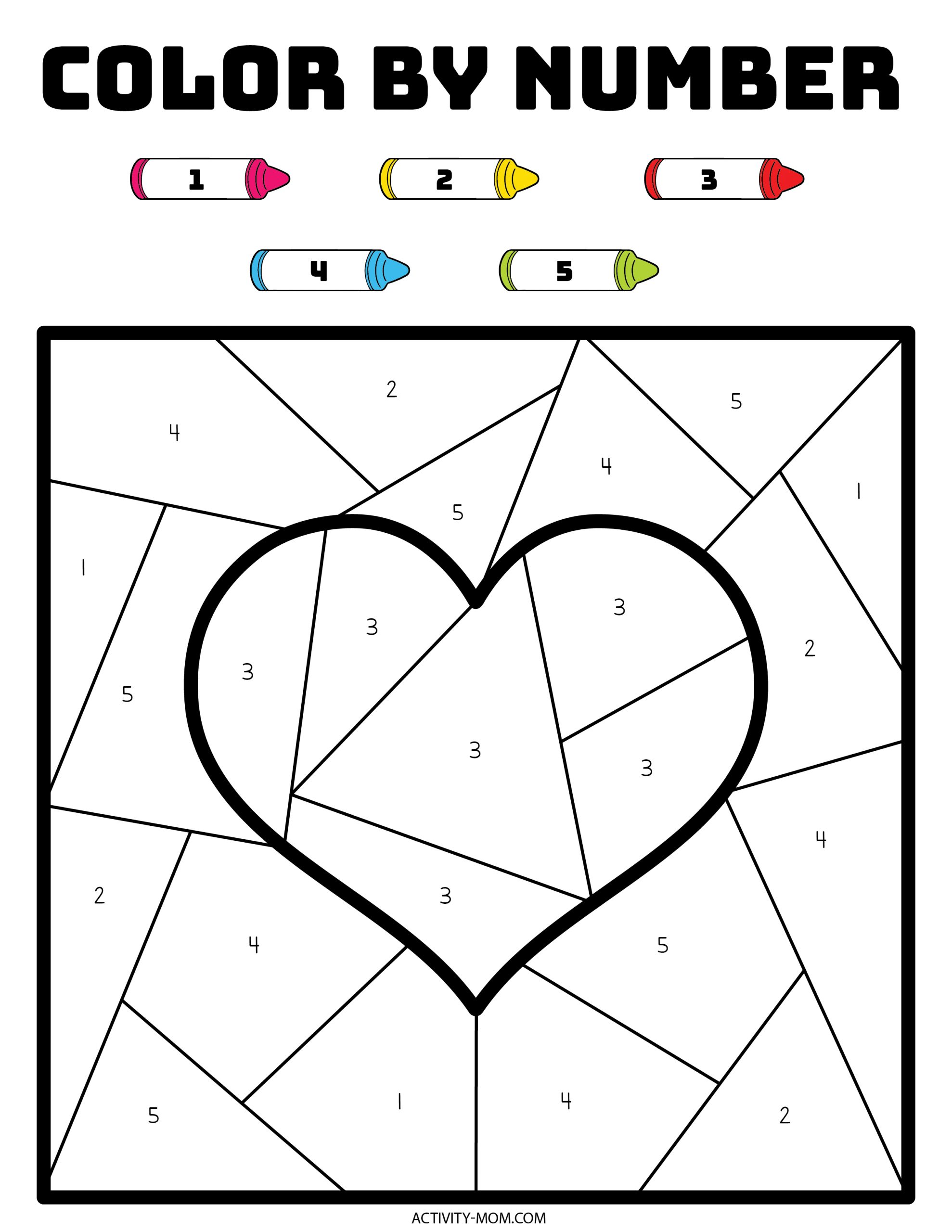 Color by number valentine pages free printable