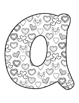 Valentines day letter coloring pages upper and lower case included