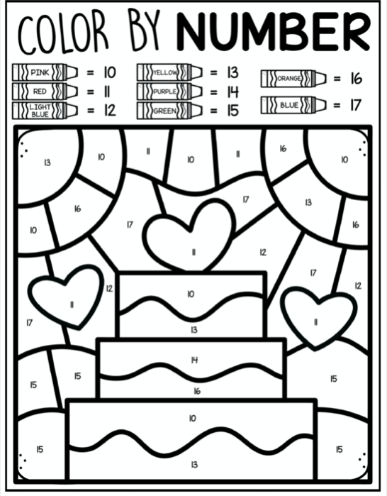 Free valentines day color by number coloring pages