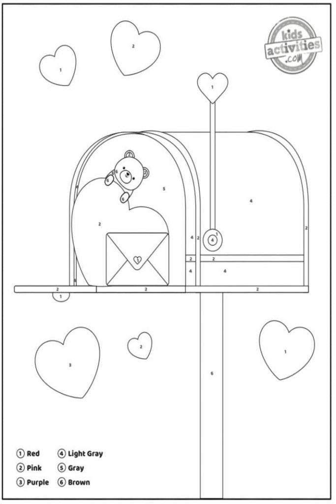 Valentine color by number coloring pages worksheet kids activities blog