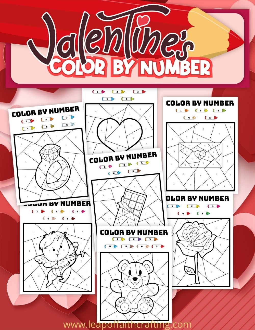 Free valentines day color by number printable pages