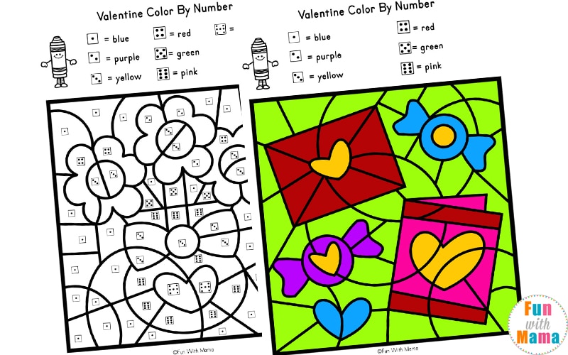 Free valentines color by number worksheets