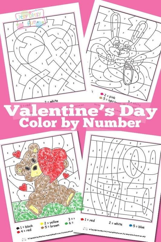 Valentines day color by numbers worksheets