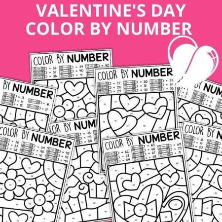 Valentines day color by number free printable